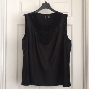 New Directions Women's Top Petite XL Black Sleeveless Tank Decorative neckline